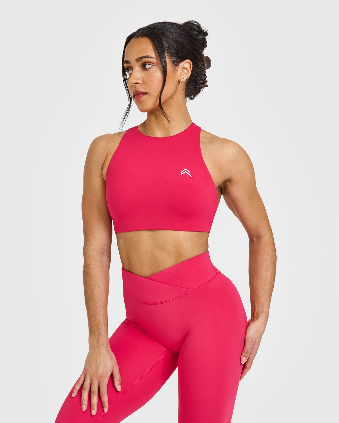 EasyLiftâ„¢ High Neck Sports Bra with White Logo | Berry Bloom