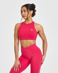 EasyLiftâ„¢ High Neck Sports Bra with White Logo | Berry Bloom