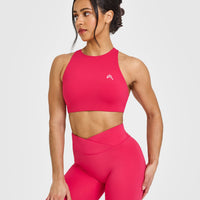 EasyLiftâ„¢ High Neck Sports Bra with White Logo | Berry Bloom