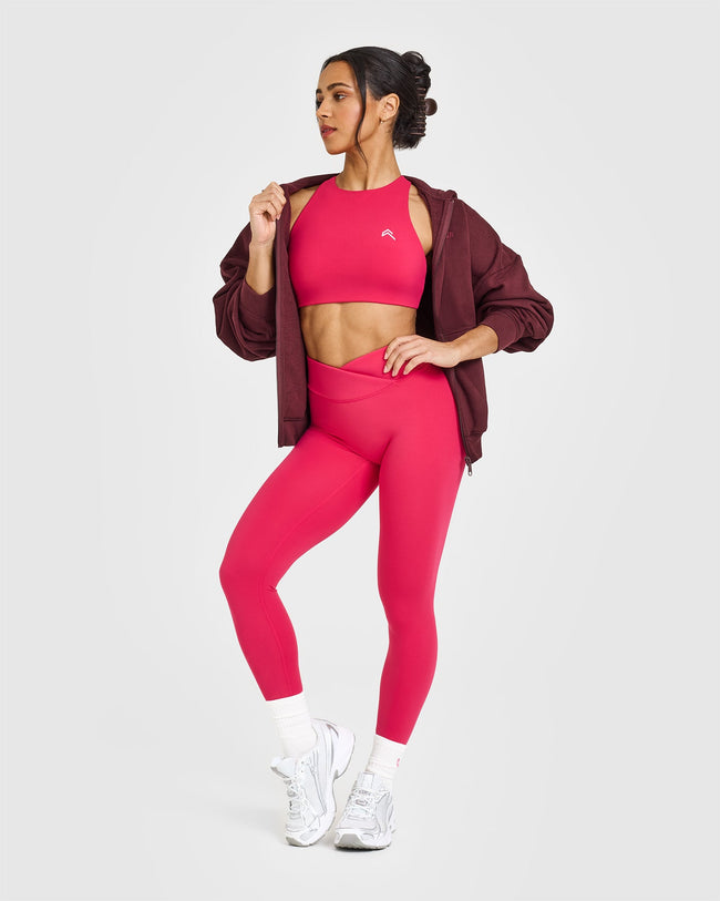 EasyLiftâ„¢ High Neck Sports Bra with White Logo | Berry Bloom