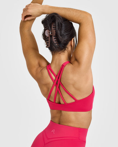 EasyLiftâ„¢ High Neck Sports Bra with White Logo | Berry Bloom