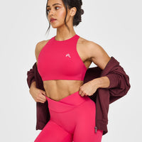 EasyLiftâ„¢ High Neck Sports Bra with White Logo | Berry Bloom