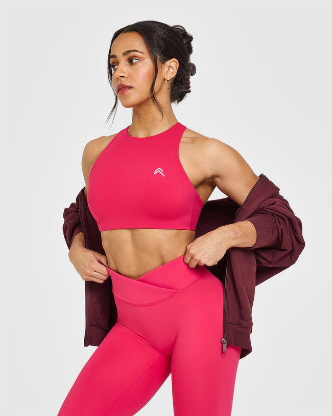 EasyLiftâ„¢ High Neck Sports Bra with White Logo | Berry Bloom