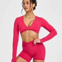 Unified Twist Front Long Sleeve Crop Top | Berry Bloom