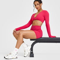 Unified Twist Front Long Sleeve Crop Top | Berry Bloom