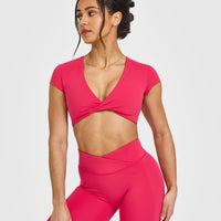 Unified Twist Front Short Sleeve Crop Top | Berry Bloom