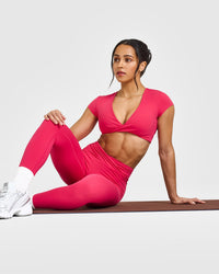 Unified Twist Front Short Sleeve Crop Top | Berry Bloom