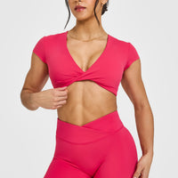 Unified Twist Front Short Sleeve Crop Top | Berry Bloom