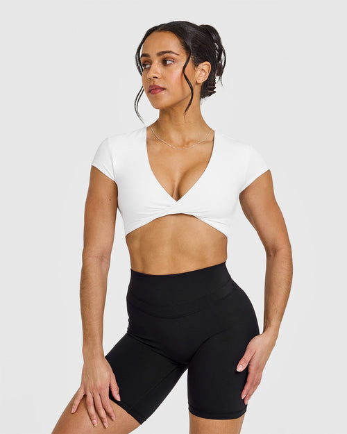 Oner Modal Unified Twist Front Short Sleeve Crop Top | White