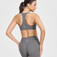 SoftMotionâ„¢ Bralette with White Logo | Ash Grey