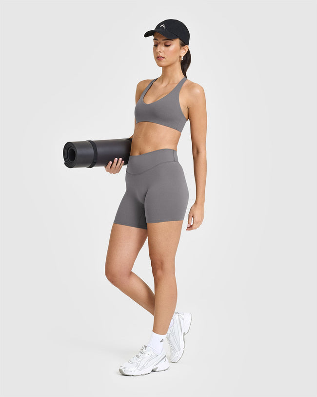 SoftMotionâ„¢ Bralette with White Logo | Ash Grey