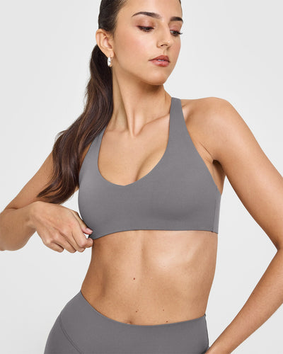 SoftMotionâ„¢ Bralette with White Logo | Ash Grey