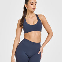 SoftMotionâ„¢ Bralette with White Logo | True Blue