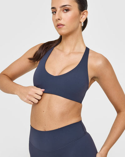 SoftMotionâ„¢ Bralette with White Logo | True Blue