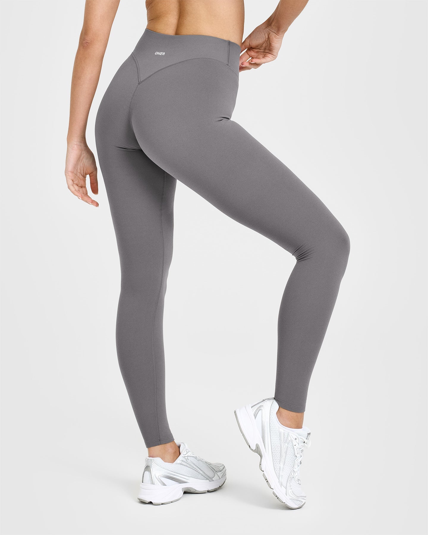 SoftMotionâ„¢ Leggings with White Logo | Ash Grey