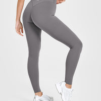 SoftMotionâ„¢ Leggings with White Logo | Ash Grey
