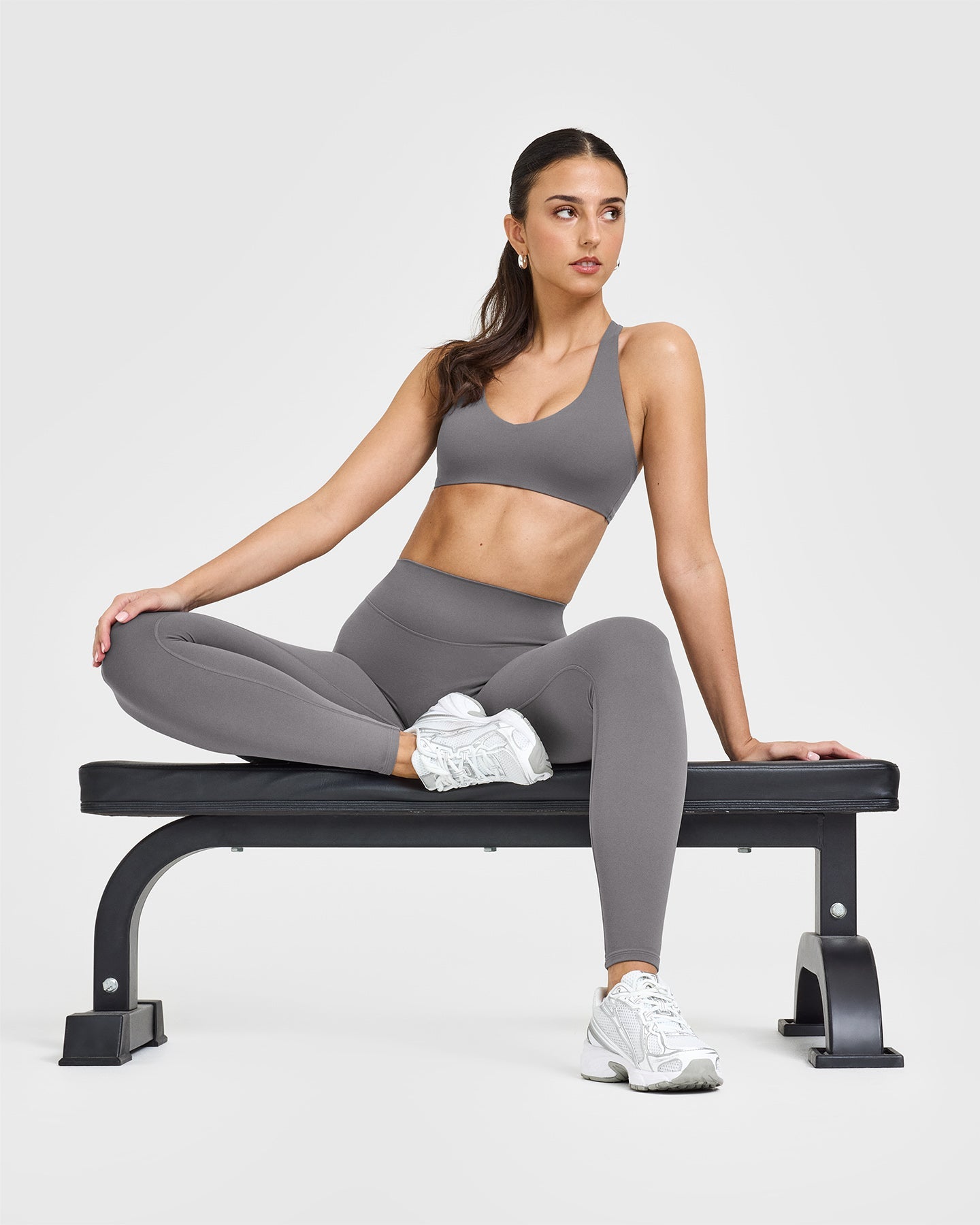 SoftMotionâ„¢ Leggings with White Logo | Ash Grey