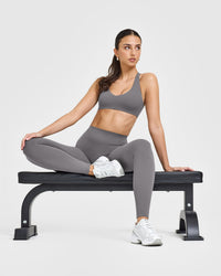 SoftMotionâ„¢ Leggings with White Logo | Ash Grey