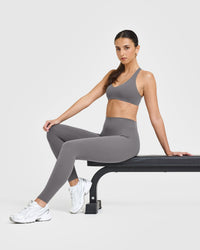 SoftMotionâ„¢ Leggings with White Logo | Ash Grey