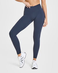 SoftMotionâ„¢ Leggings with White Logo | True Blue