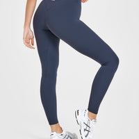 SoftMotionâ„¢ Leggings with White Logo | True Blue