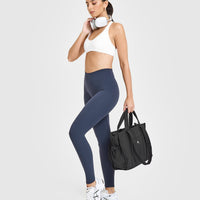 SoftMotionâ„¢ Leggings with White Logo | True Blue