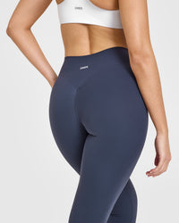 SoftMotionâ„¢ Leggings with White Logo | True Blue