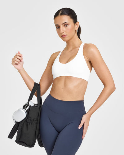 SoftMotionâ„¢ Leggings with White Logo | True Blue
