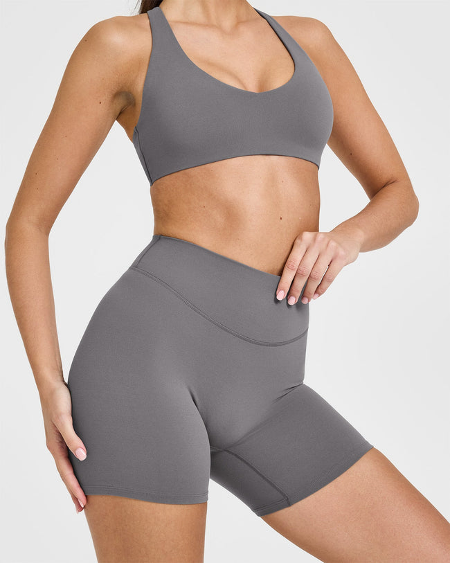 SoftMotionâ„¢ Shorts 6" with White Logo | Ash Grey