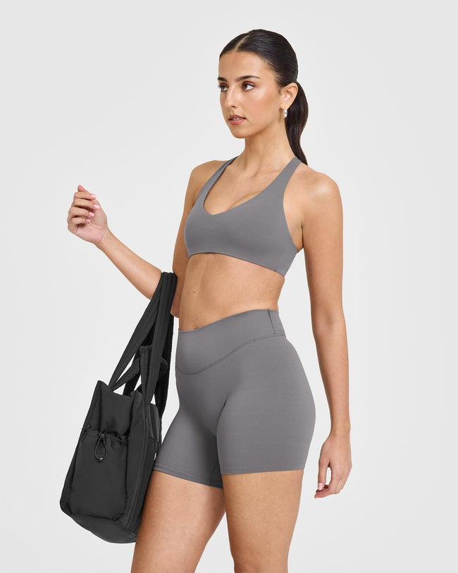 SoftMotionâ„¢ Shorts 6" with White Logo | Ash Grey