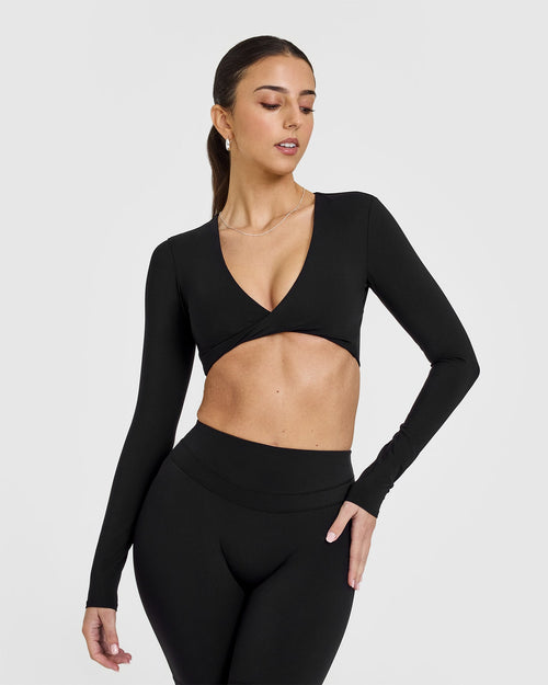 Oner Modal Unified Twist Front Long Sleeve Crop Top | Black