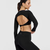 Unified Twist Front Long Sleeve Crop Top | Black