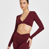 Unified Twist Front Long Sleeve Crop Top | Rosewood