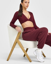 Unified Twist Front Long Sleeve Crop Top | Rosewood
