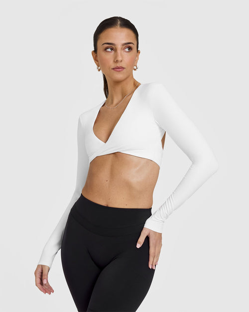 Oner Modal Unified Twist Front Long Sleeve Crop Top | White
