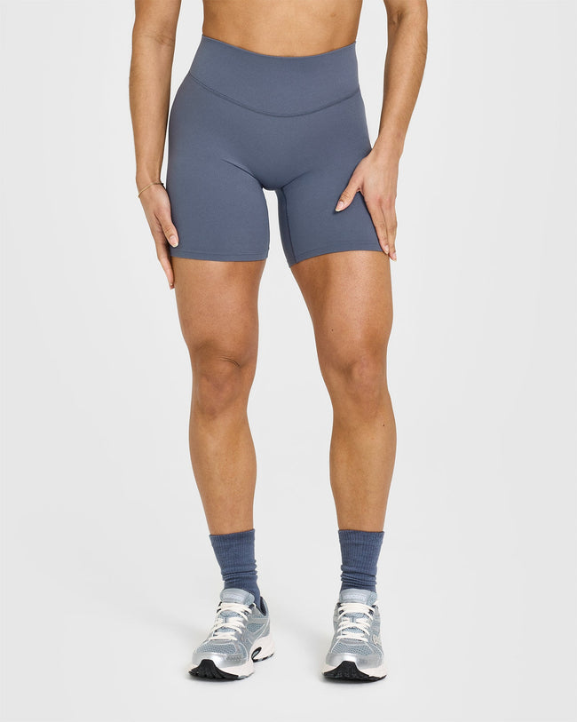 SoftMotion™ Cycling Shorts 8" with White Logo | Granite Blue