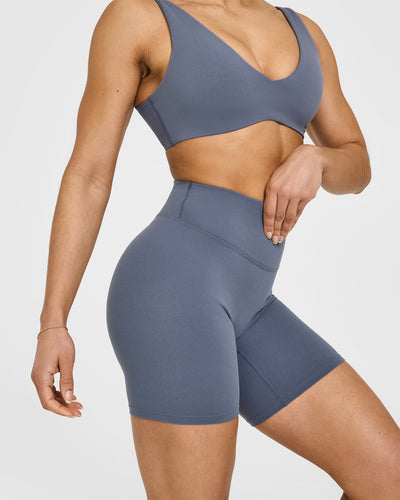 SoftMotion™ Cycling Shorts 8" with White Logo | Granite Blue