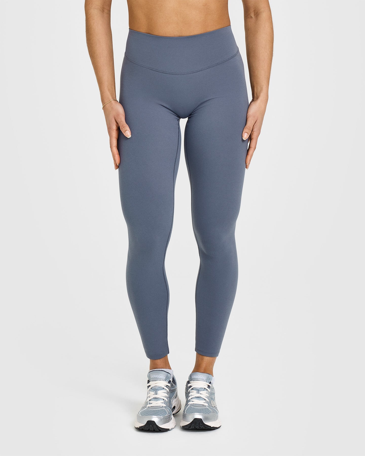 SoftMotionâ„¢ Leggings with White Logo | Granite Blue