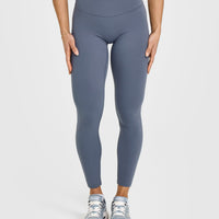 SoftMotionâ„¢ Leggings with White Logo | Granite Blue