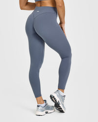 SoftMotionâ„¢ Leggings with White Logo | Granite Blue