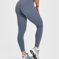 SoftMotionâ„¢ Leggings with White Logo | Granite Blue