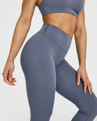 SoftMotionâ„¢ Leggings with White Logo | Granite Blue
