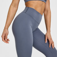 SoftMotionâ„¢ Leggings with White Logo | Granite Blue