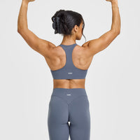 SoftMotionâ„¢ Leggings with White Logo | Granite Blue