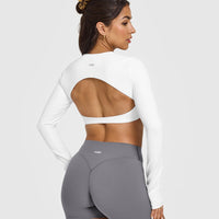 SoftMotionâ„¢ Long Sleeve Crop Top with White Logo | White