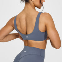 SoftMotionâ„¢ Scoop Back Bralette with White Logo | Granite Blue