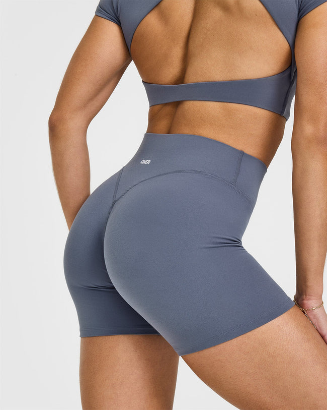 SoftMotionâ„¢ Shorts 6" with White Logo | Granite Blue