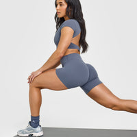 SoftMotionâ„¢ Shorts 6" with White Logo | Granite Blue