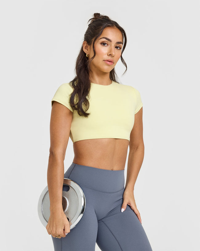 SoftMotionâ„¢ Short Sleeve Crop Top | Pastel Yellow