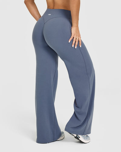 SoftMotionâ„¢ Straight Leg Bottoms with White Logo | Granite Blue